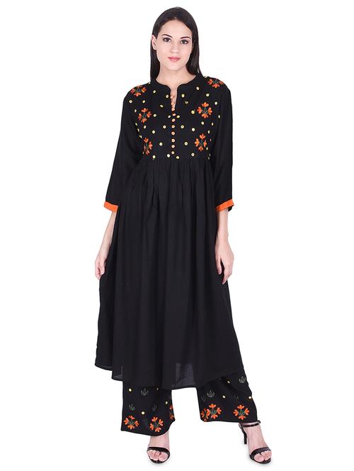 embroidered kurta palazzo set - 17164067 -  Standard Image - 0