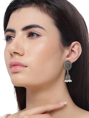 silver tone silver plated jhumka earring - 17164279 - Standard Image - 3