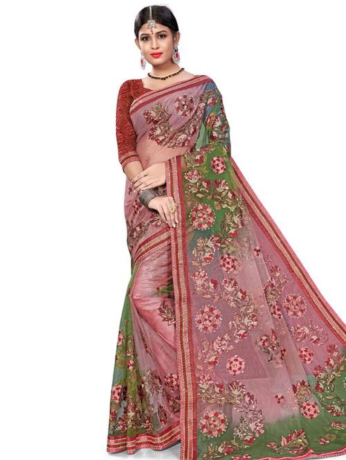 floral embroidered saree with blouse - 17164296 - Standard Image - 1