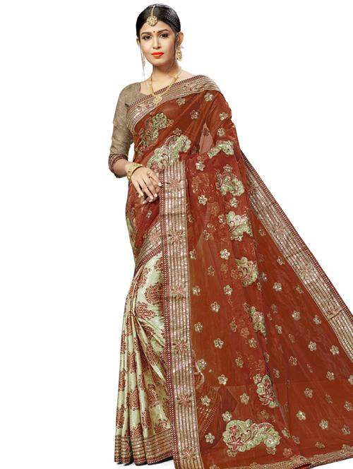 half & half embroidered saree with blouse - 17164322 - Standard Image - 1