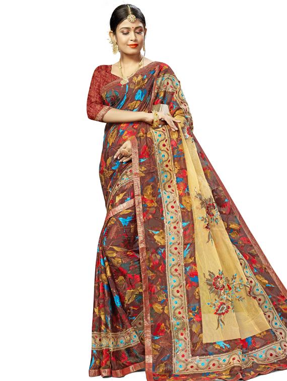 abstract embroidered saree with blouse - 17164326 - Zoom Image - 1