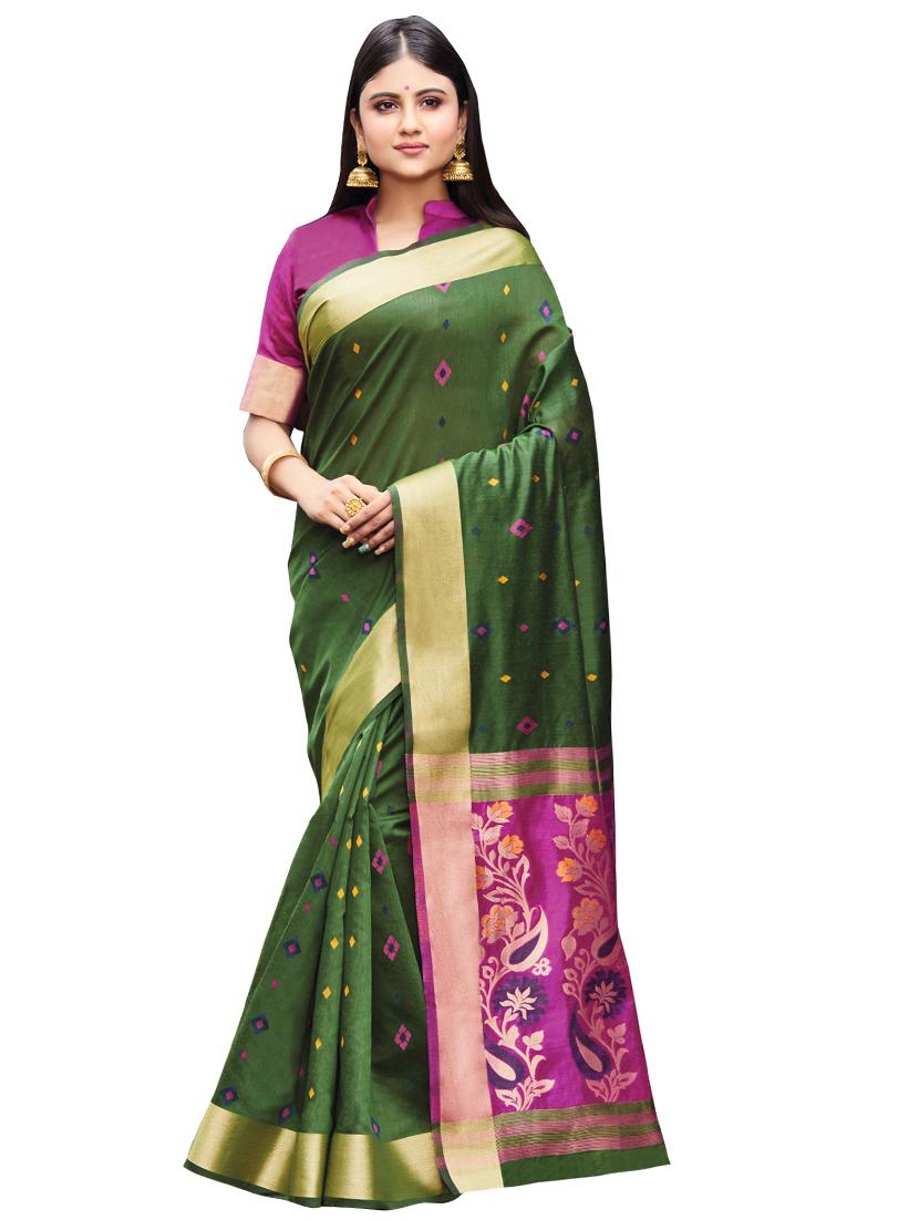self design handloom saree with blouse - 17164333 - Zoom Image - 1