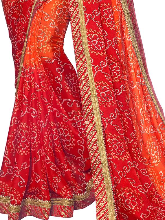 bandhani printed lace work saree with blouse - 17164375 - Zoom Image - 3