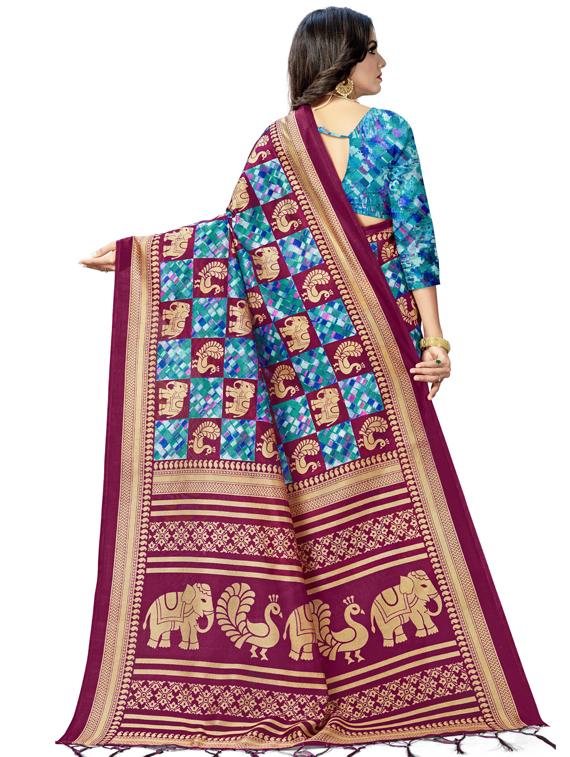 checkered woven saree with blouse - 17164433 - Zoom Image - 2