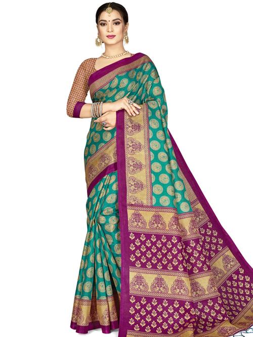 teal woven saree with blouse - 17164444 - Standard Image - 1