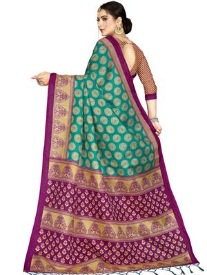 teal woven saree with blouse - 17164444 - Standard Image - 2