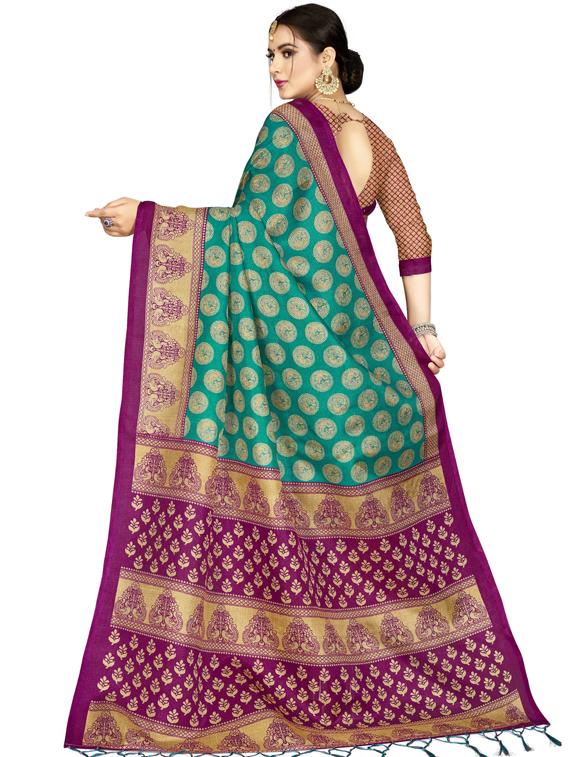 teal woven saree with blouse - 17164444 - Zoom Image - 2