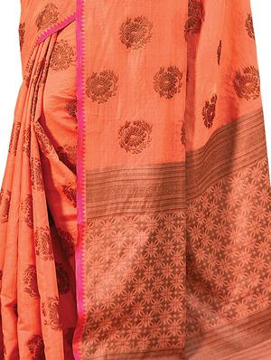 self design handloom saree with blouse - 17164448 - Standard Image - 3