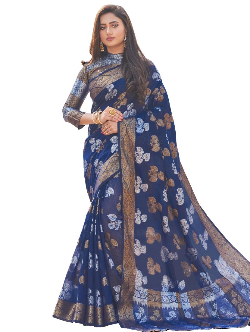 self design handloom saree with blouse - 17164489 - Zoom Image - 1