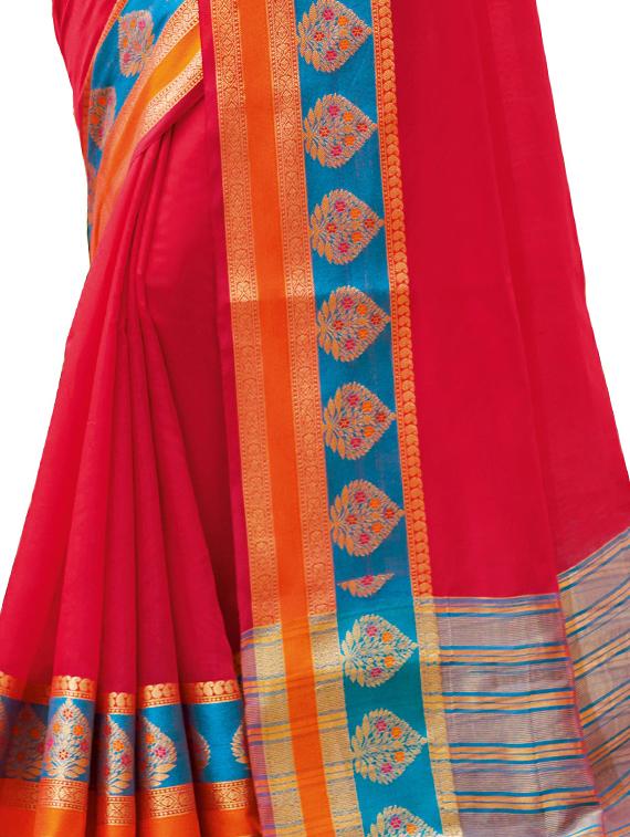 solid bordered handloom saree with blouse - 17164526 - Zoom Image - 3