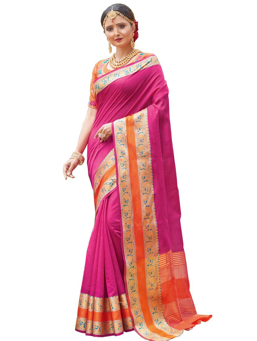 solid bordered handloom saree with blouse - 17164528 - Zoom Image - 1