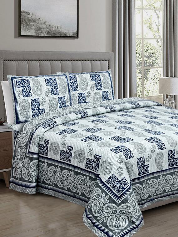 cotton double king size bedsheet with 2 pillow covers - 17165026 - Zoom Image - 1