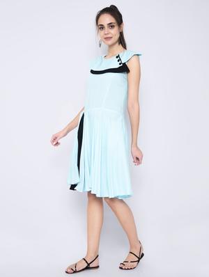 light blue rayon fit & flare dress - 17165406 - Standard Image - 2