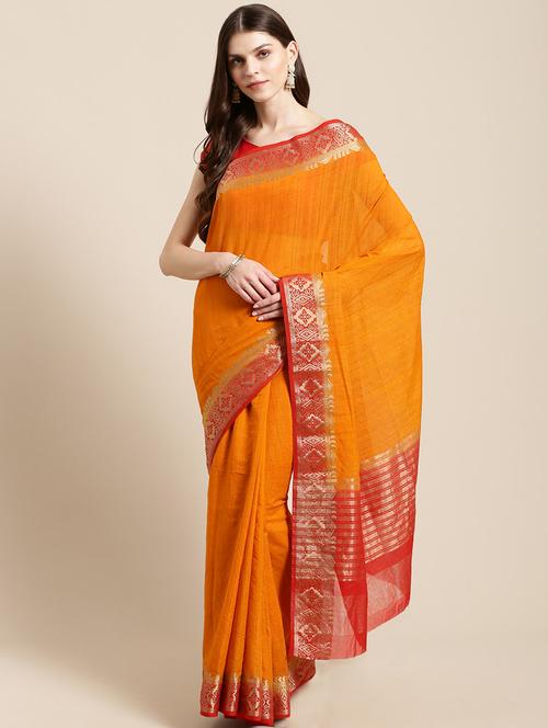 solid woven saree with blouse - 17165854 - Standard Image - 1