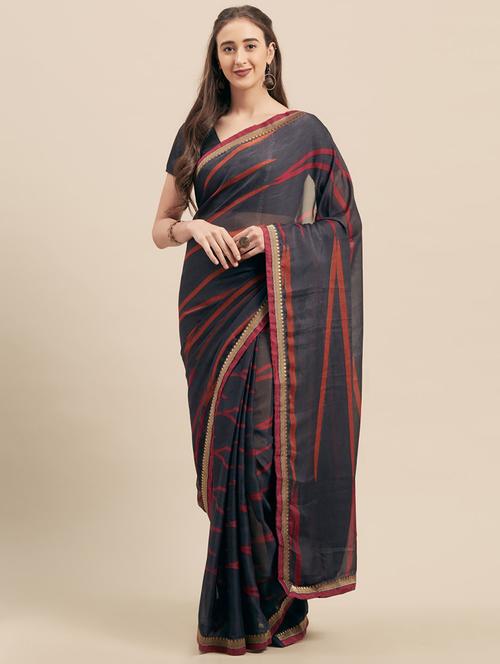 printed woven saree with blouse - 17165867 - Standard Image - 1