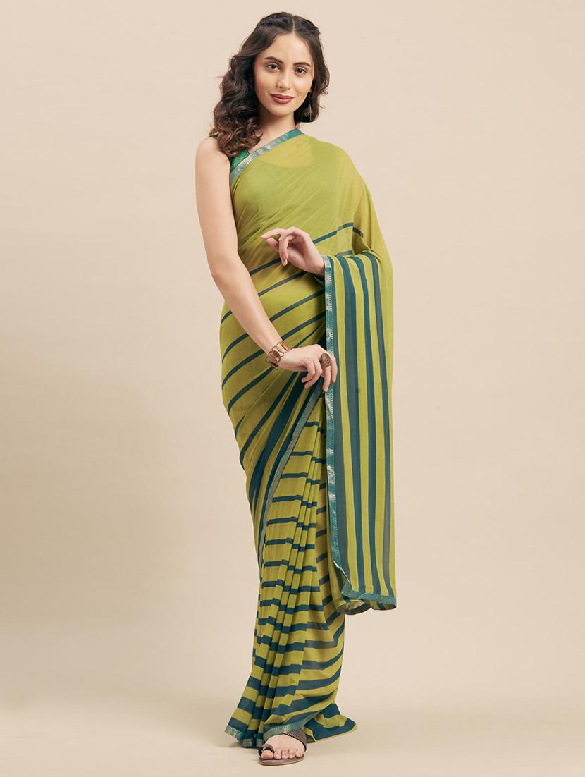 striped printed saree with blouse - 17165879 - Zoom Image - 1