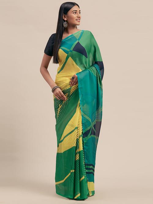 abstract printed saree with blouse - 17165946 - Standard Image - 1