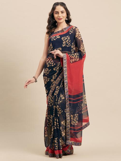 abstract printed saree with blouse - 17165968 - Standard Image - 1