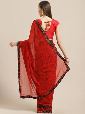 floral printed saree with blouse - 17166034 - Standard Image - 2
