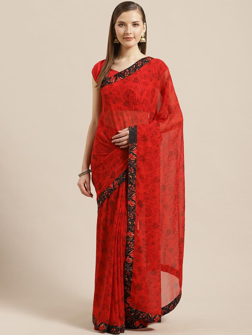 floral printed saree with blouse - 17166034 - Zoom Image - 1