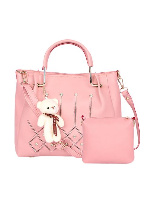 pink leatherette (pu) combo handbag - 17166380 - Standard Image - 1