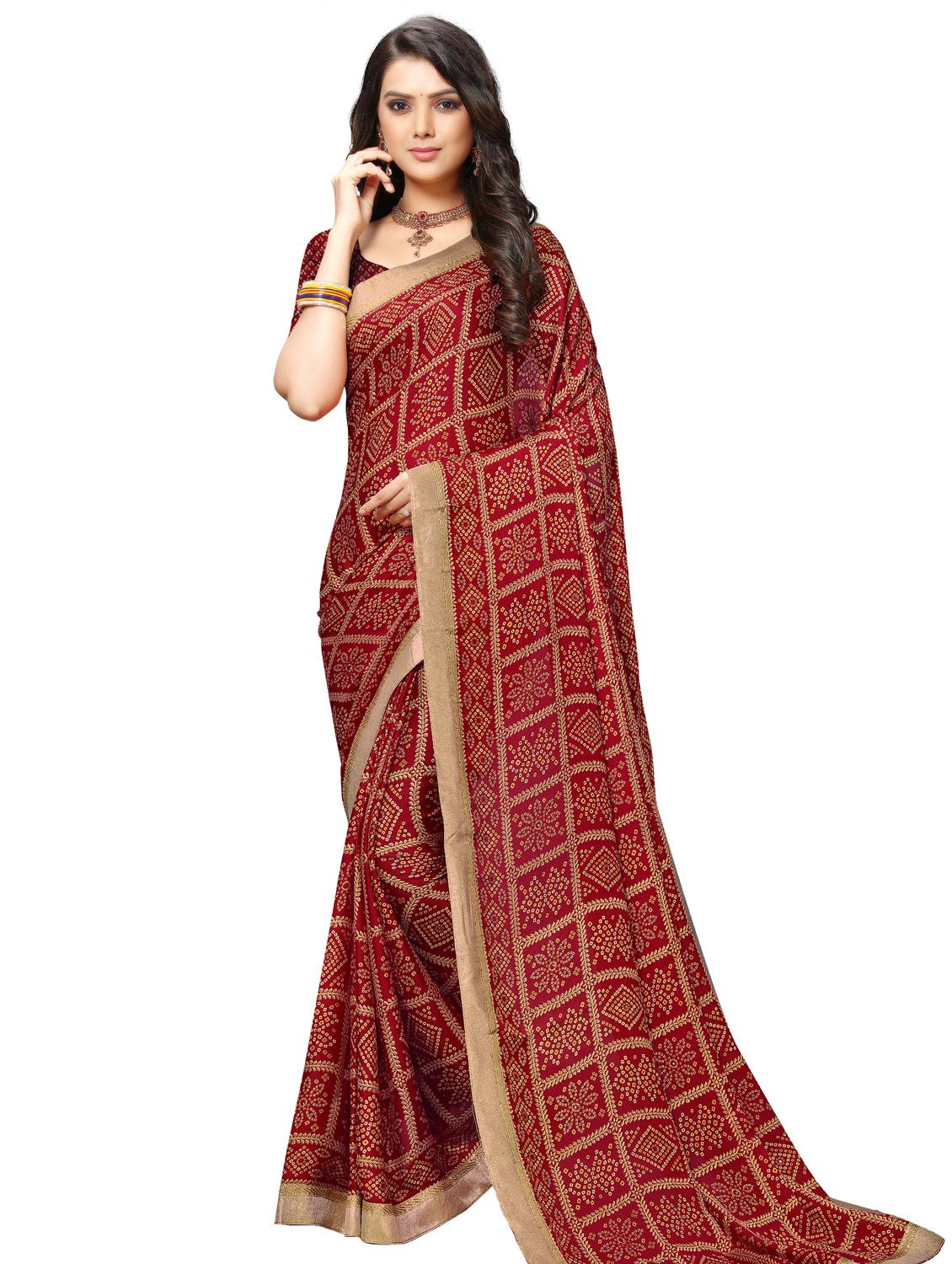 bnadhani print lace work saree with blouse - 17167334 - Zoom Image - 1