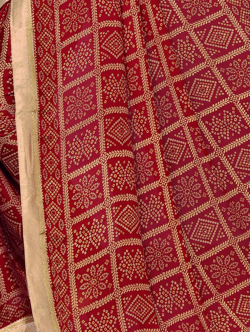 bnadhani print lace work saree with blouse - 17167334 - Zoom Image - 4