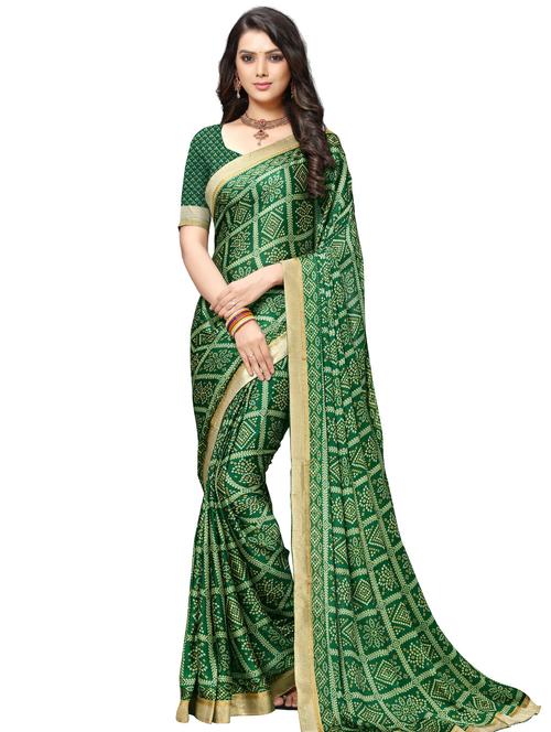 bnadhani print lace work saree with blouse - 17167336 - Standard Image - 1
