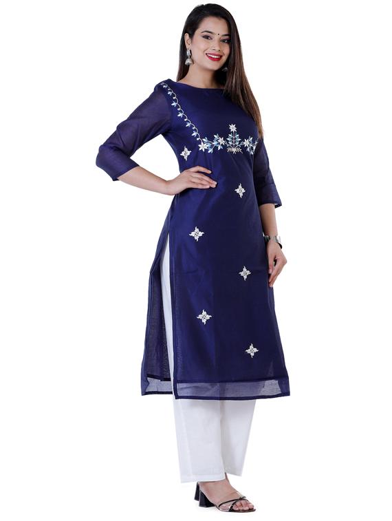 embroidered kurta pant set with free mask - 17167641 - Zoom Image - 2