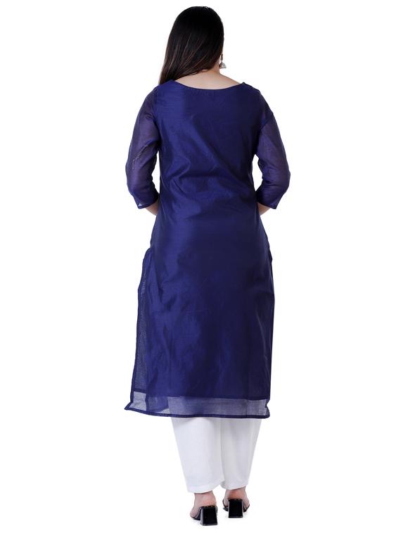 embroidered kurta pant set with free mask - 17167641 - Zoom Image - 3