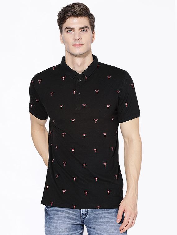 black printed polo t-shirt - 17168017 - Zoom Image - 1