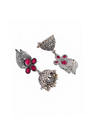 red tone silver plated jhumka earring - 17168424 - Standard Image - 2