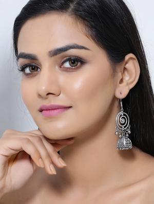silver tone silver plated jhumka earring - 17168427 - Standard Image - 3