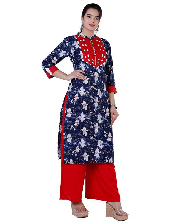 floral kurta palazzo set with free mask - 17168548 - Zoom Image - 2