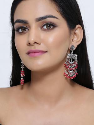 red silver plated chandellier earring - 17168606 - Standard Image - 3