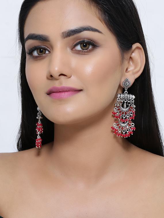 red silver plated chandellier earring - 17168606 - Zoom Image - 3