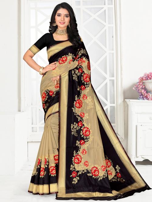 contrast bordered saree with blouse - 17168711 - Standard Image - 1