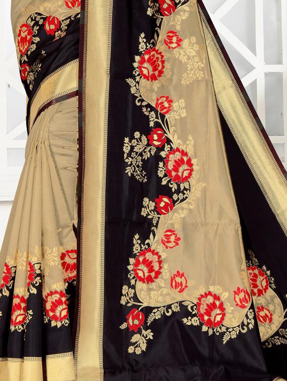 contrast bordered saree with blouse - 17168711 - Zoom Image - 2