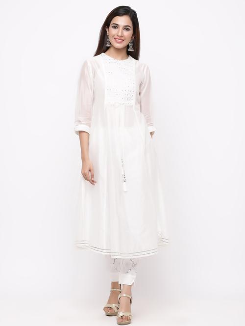 yoke mirror work a-line kurta - 17169025 - Standard Image - 1