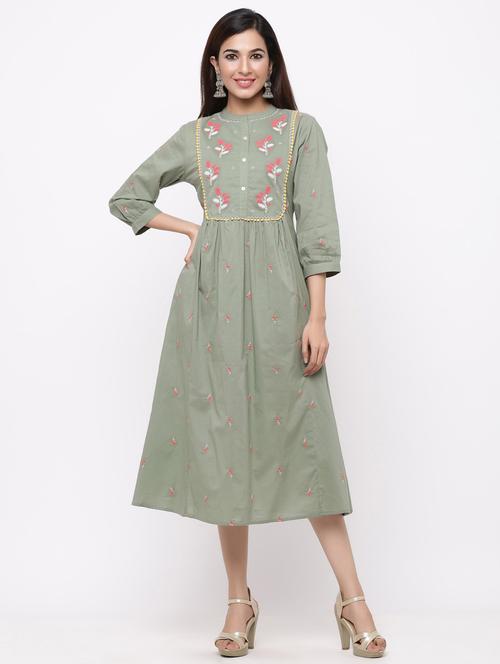 embroidered flared ethnic dress - 17169047 - Standard Image - 1