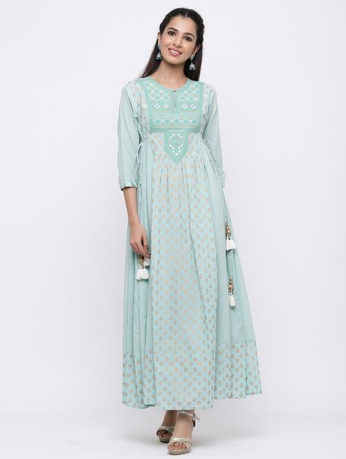 yoke embroidered flared ethnic dress - 17169051 - Very Small Image - 1