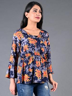 overlap neck floral top - 17170183 - Standard Image - 2