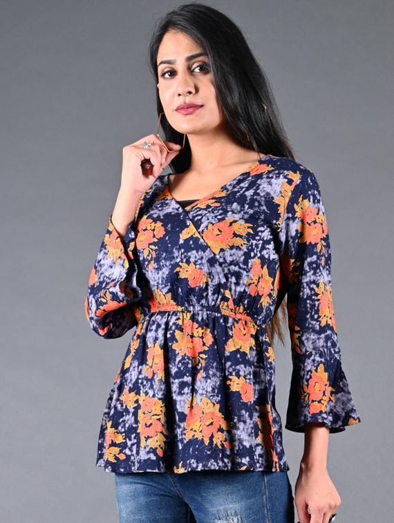 overlap neck floral top - 17170183 - Zoom Image - 1