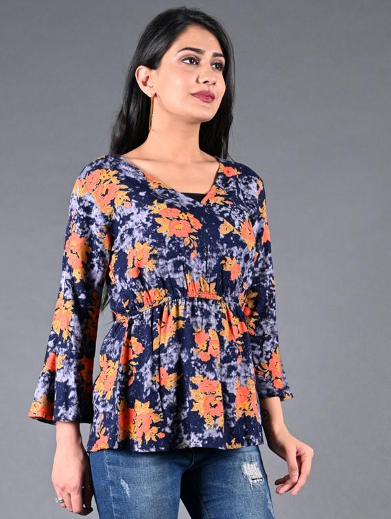 overlap neck floral top - 17170183 - Zoom Image - 2