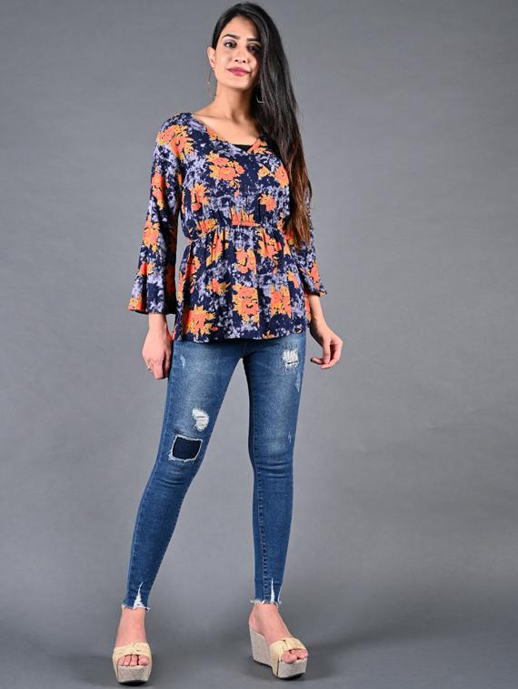 overlap neck floral top - 17170183 - Zoom Image - 4
