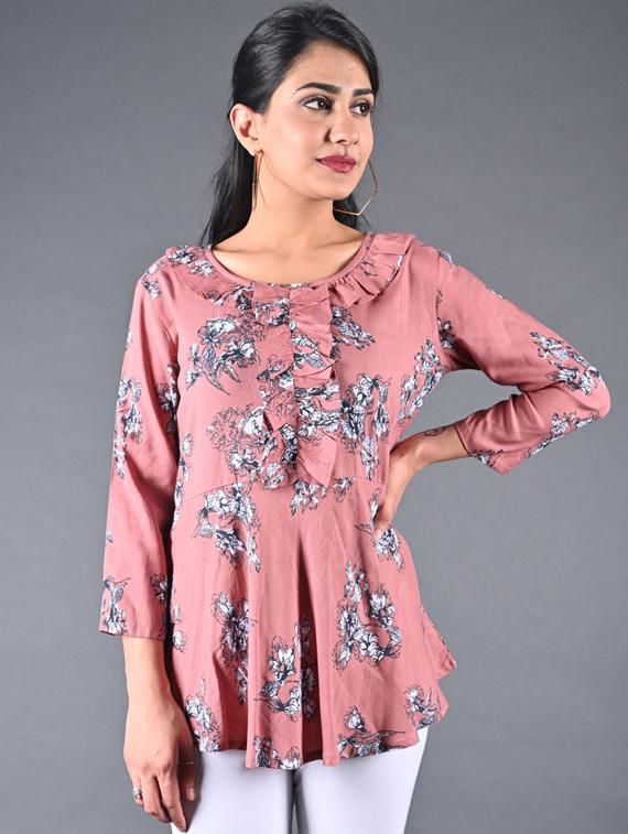 frill detail floral top - 17170186 - Zoom Image - 1