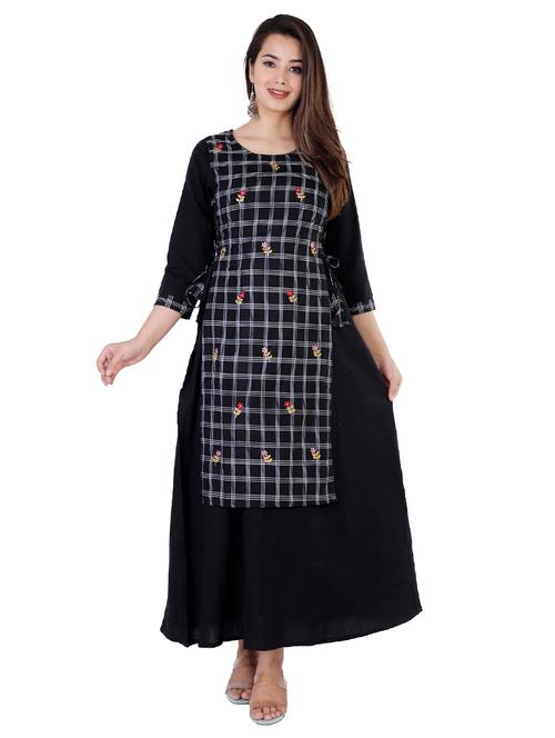 checkered layered ethnic dress - 17170230 - Standard Image - 1