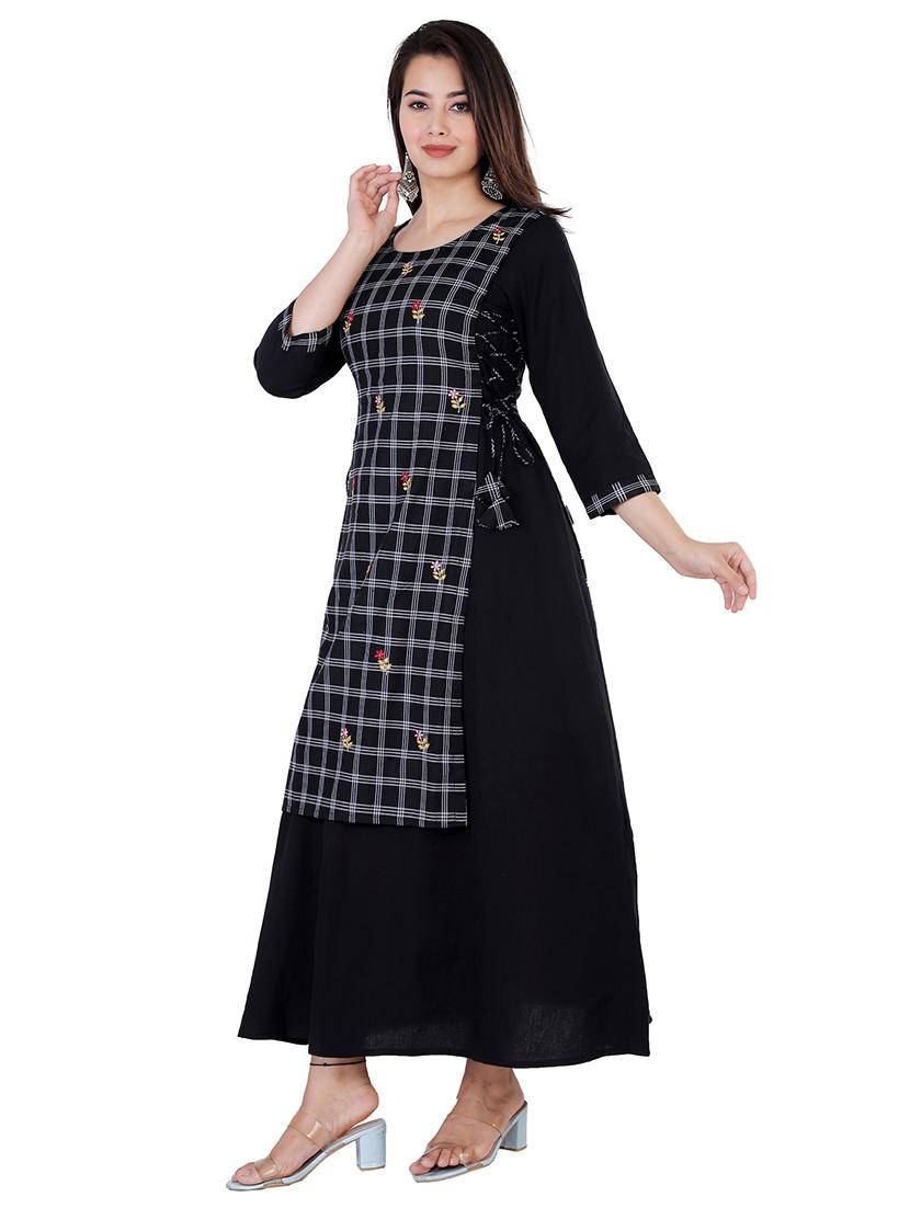 checkered layered ethnic dress - 17170230 - Zoom Image - 2