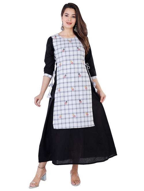 checkered layered ethnic dress - 17170231 - Standard Image - 1