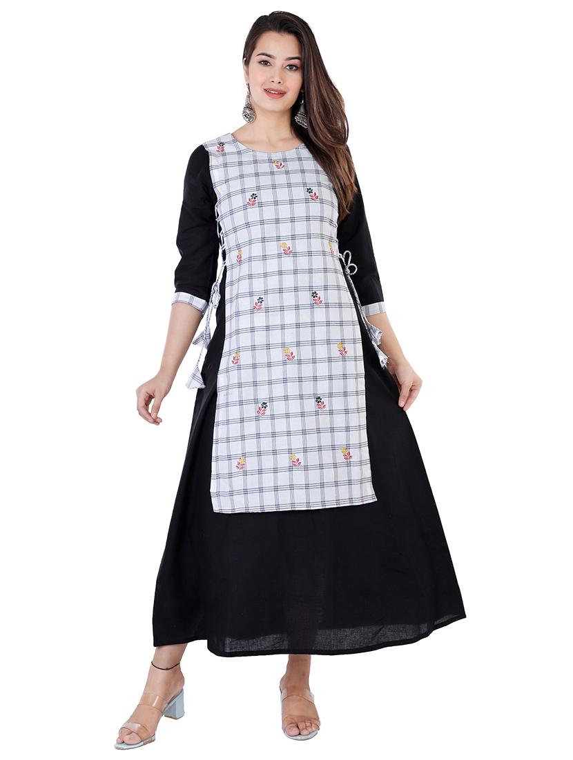 checkered layered ethnic dress - 17170231 - Zoom Image - 1